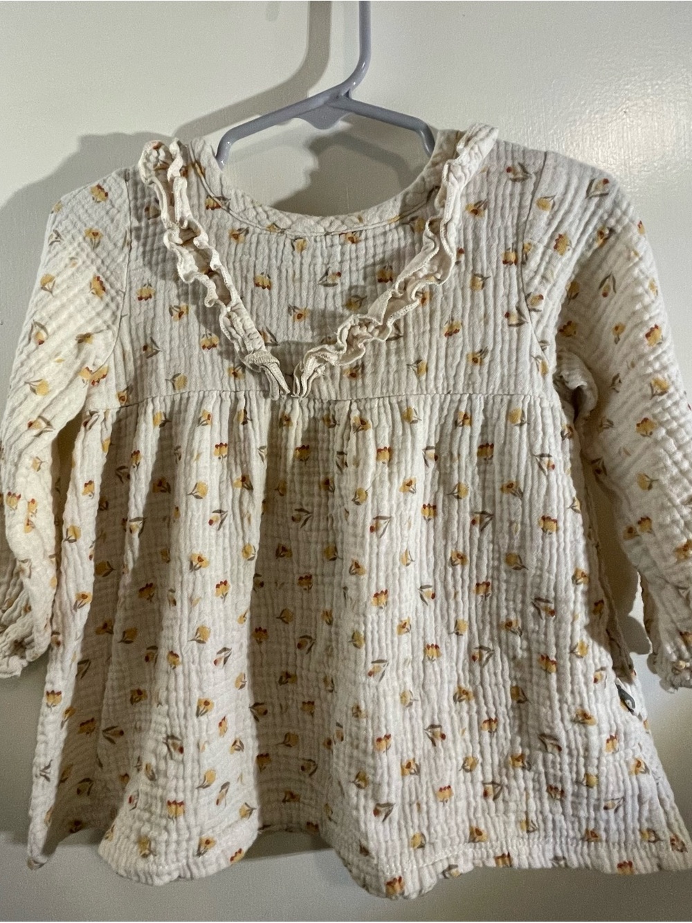 Cream Floral Ruffle-Trim Baby Top